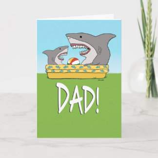 Funny Shark Kid och Pappa i Bassäng Fars dag Kort