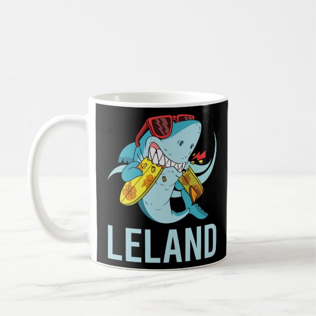 Funny Shark - Leland Namn Kaffemugg (Vänster)