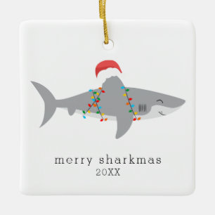 Funny Shark Merry Sharkmas Photo Julgransprydnad Keramik