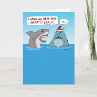 Funny Shark och Manatee Claus jul Kort