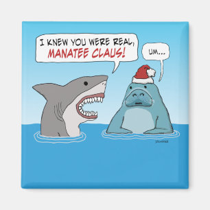 Funny Shark och Manatee Claus jul Magnet