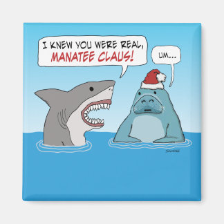 Funny Shark och Manatee Claus jul Magnet