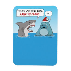 Funny Shark och Manatee Claus jul Magnet