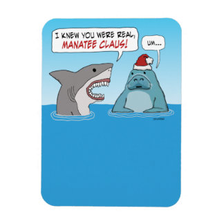 Funny Shark och Manatee Claus jul Magnet