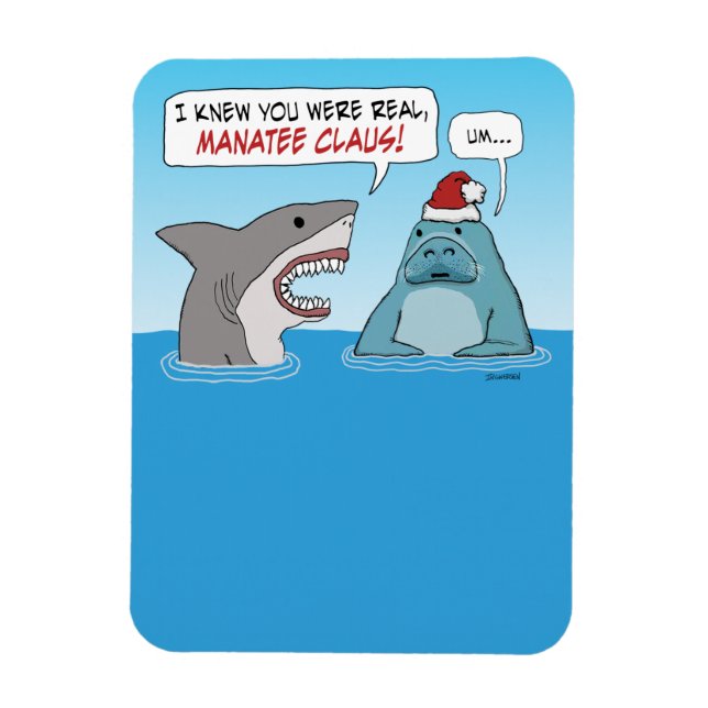 Funny Shark och Manatee Claus jul Magnet (Vertikal)