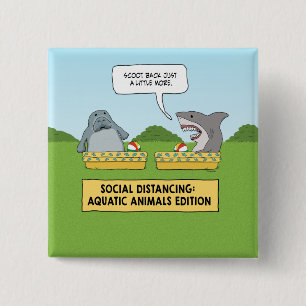 Funny Shark och Manatee Social Avstånd Knapp