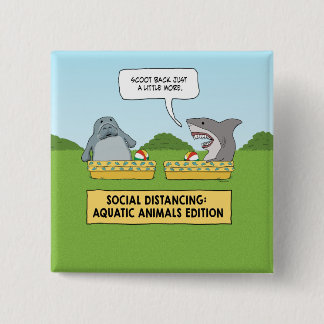Funny Shark och Manatee Social Avstånd Knapp