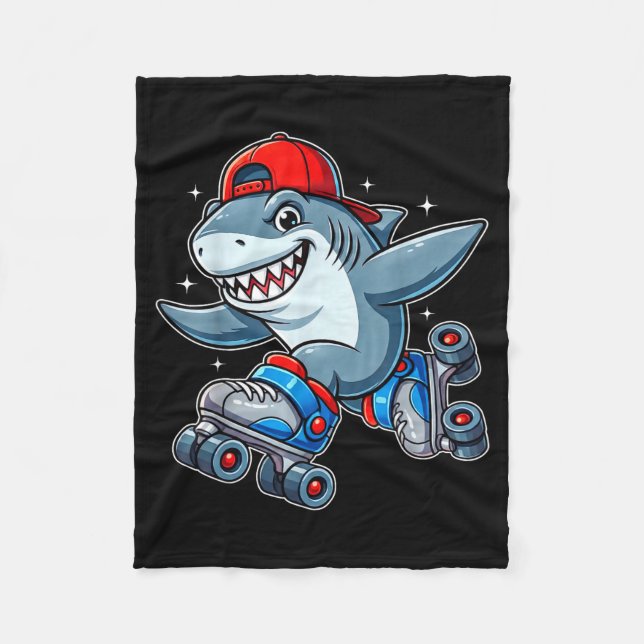 Funny Shark On Roller Skates Cute Cool Skater Anim Fleecefilt (Framsidan)