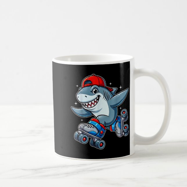 Funny Shark On Roller Skates Cute Cool Skater Anim Kaffemugg (Höger)
