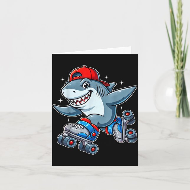 Funny Shark On Roller Skates Cute Cool Skater Anim Kort (Framsida)