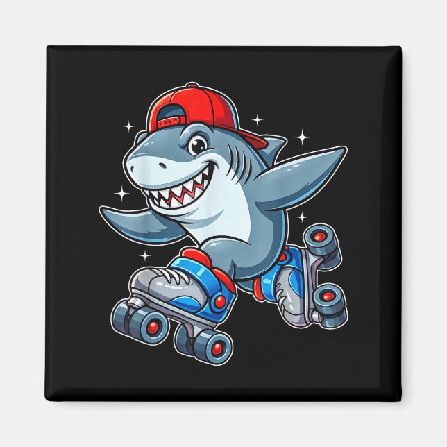 Funny Shark On Roller Skates Cute Cool Skater Anim Magnet (Framsidan)
