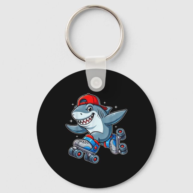 Funny Shark On Roller Skates Cute Cool Skater Anim Nyckelring (Framsida)