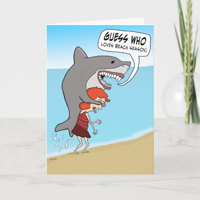 Funny Shark på Beach Birthday Card Kort (Framsida)