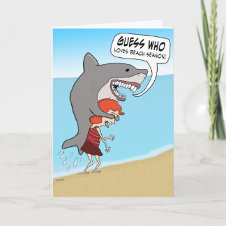 Funny Shark på Beach Birthday Card Kort