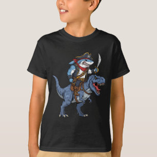 Funny Shark Pirat Riding Dinosaur T Rex Shirt