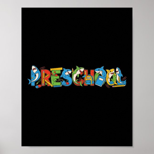 Funny Shark Preschool Pre K Back to school Kids Bo Poster (Framsidan)