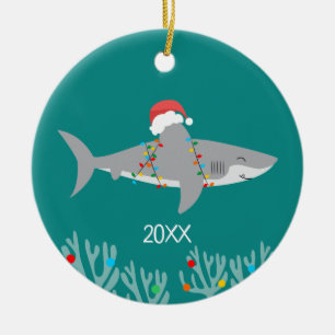 Funny Shark Round-julprydnad Julgransprydnad Keramik