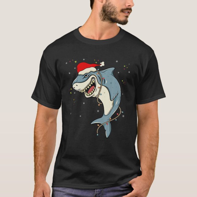 Funny Shark Santa Manar Women Kids Pajama T Shirt (Framsida)