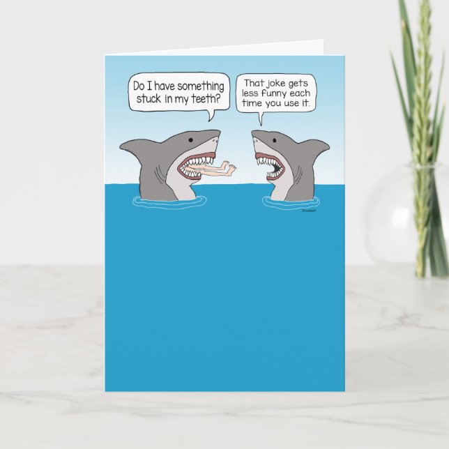 Funny Shark Skapar en dålig joke Birthday Kort (Framsida)