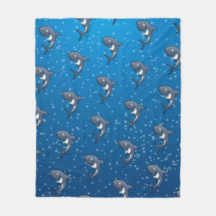 Funny Shark Tecknad Blue Bubbles Fleecefilt
