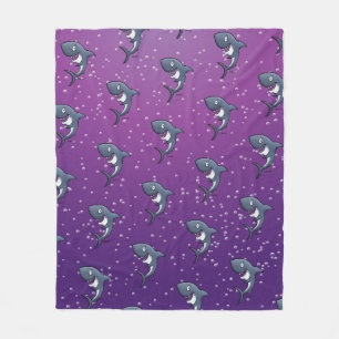 Funny Shark Tecknad Lila Bubbles Fleecefilt