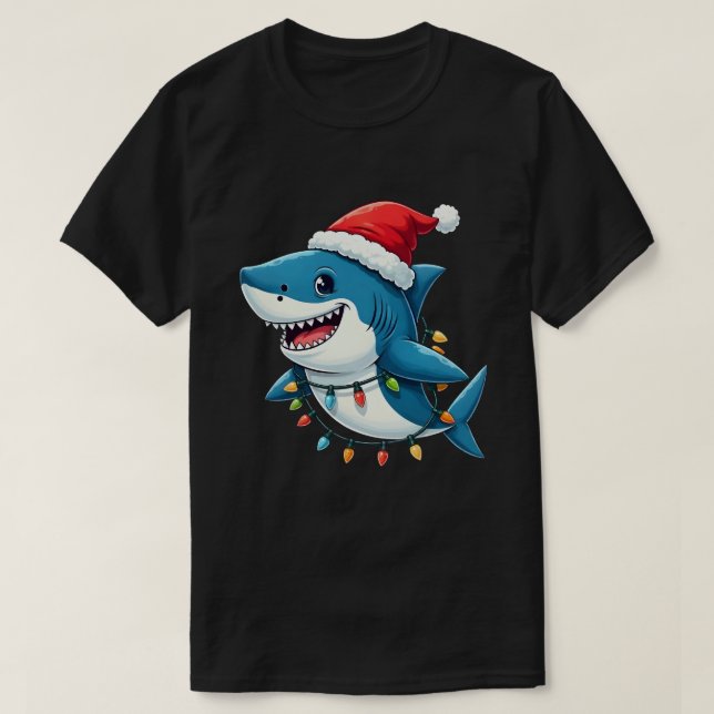 Funny Shark Wearing Santa Christmas Hat  T Shirt (Design framsida)