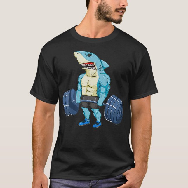 Funny Shark Weightlift BodyBuilder Muscle Fitne T Shirt (Framsida)