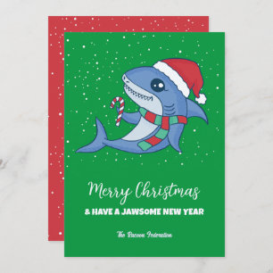 Funny Shark Winter Helgdag God jul Julkort