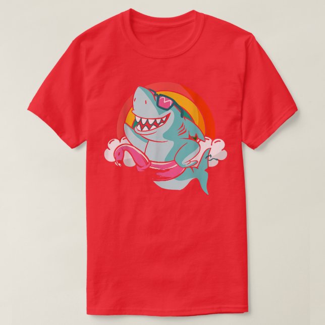 Funny Shark with Flamingo Floating Hoop Rainbow Cl T Shirt (Design framsida)