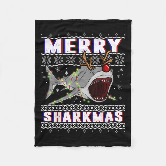 Funny Sharkmas Shark Ugly julsötare Fleecefilt (Framsidan)