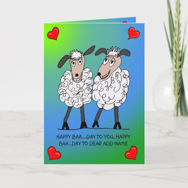 Funny sheep couple birthday card kort (Framsida)