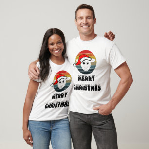 Funny Sheep Face White Cartoon With Santa Claus T Shirt