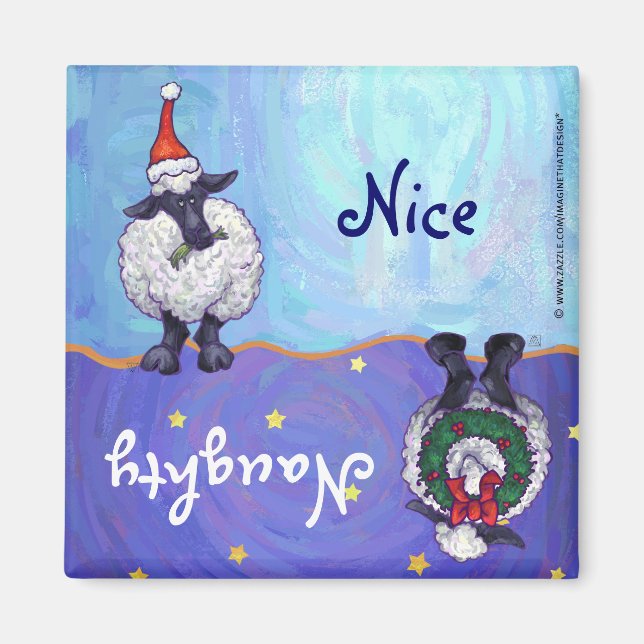 Funny Sheep Naughty Nice Helgdag Magnet (Framsidan)