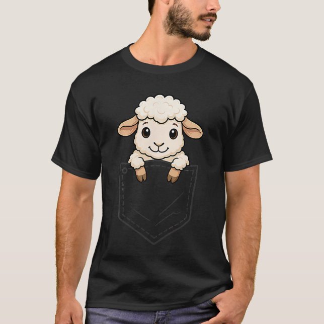 Funny Sheep Peeking in Pocket Lamb Farm Animal Lov T Shirt (Framsida)