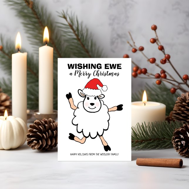 Funny Sheep Santa Wishing Ewe God jul Julkort (Skapare uppladdad)