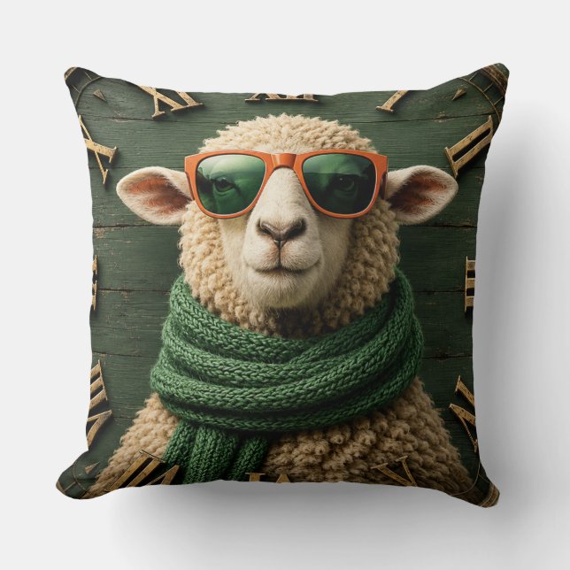 Funny Sheep with Sunglasses Farmhouse Rustic Count Kudde (Framsida)