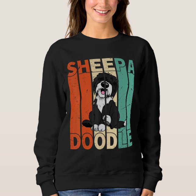 Funny Sheepadoodle Black Pudel Retro Doodle T Shirt (Framsida)