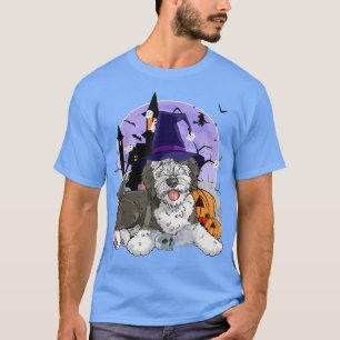 Funny Sheepadoodle Hund Halloween Witch Pumpkin T Shirt