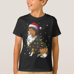 Funny Sheltie Hund Julafton Lighting Santa Hat She T Shirt