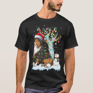 Funny Sheltie Hund Julafton Lighting Santa Hat She T Shirt
