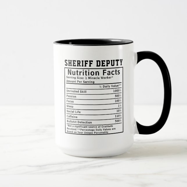 Funny Sheriff Deputy Nutrition Facts Staff Gift Mugg (Höger)