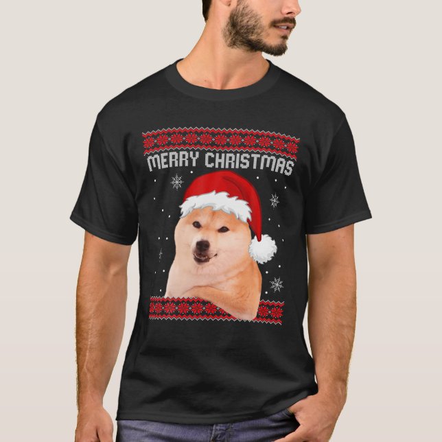 Funny Shiba Inu Doge jul Meme Dogecoin Ugly T Shirt (Framsida)