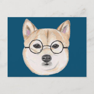 Funny Shiba Inu Hund med Hipster Glasses Vykort