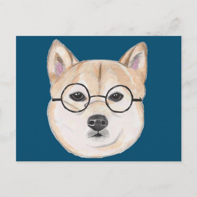 Funny Shiba Inu Hund med Hipster Glasses Vykort (Framsida)