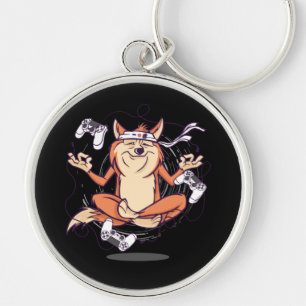 Funny Shiba Inu Hund Yoga Gamer Rund Silverfärgad Nyckelring