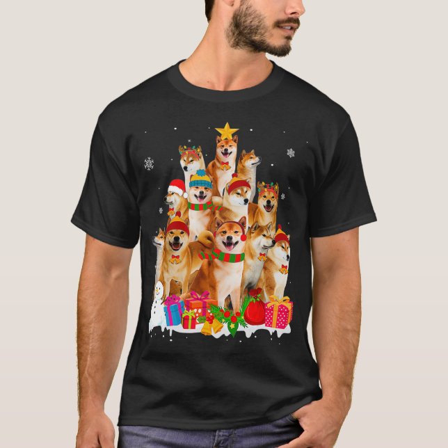 Funny Shiba Inu Julgran Pet Hund älskare Gift T Shirt (Framsida)