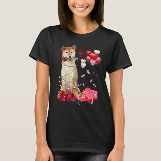 Funny Shiba Inu Rose Heart Happy Valentine Day Dog T Shirt (Framsida)
