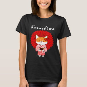 Funny Shiba Inu Uni Hund Konichiwa Kimono Flower D T Shirt