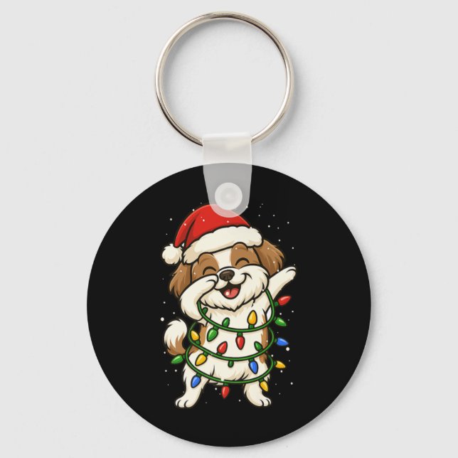 Funny Shih Tzu Dabbing Christmas Lights Xmas Mom D Nyckelring (Framsida)