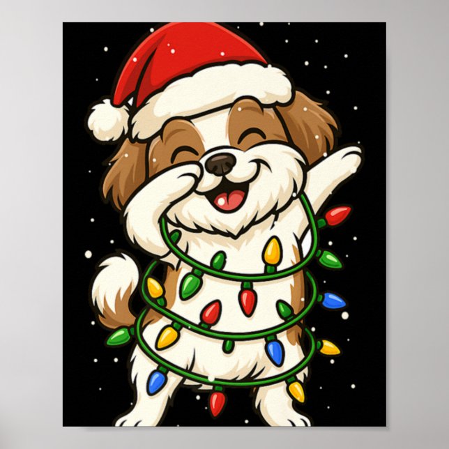 Funny Shih Tzu Dabbing Christmas Lights Xmas Mom D Poster (Framsidan)